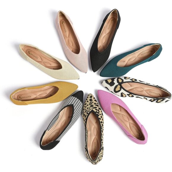 Women Pointed Toe Ballet Pink Red Flat Comfortable Casual Dressy Office Shoes - Picture 4 of 6